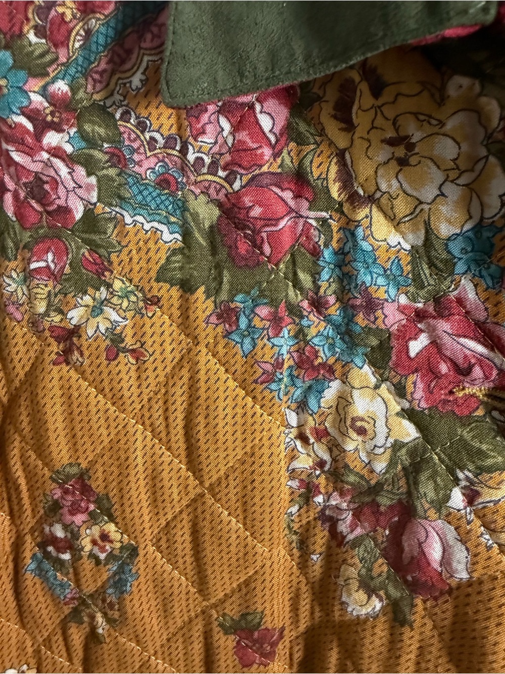 Carole Little Quilted Floral Jacket in Mustard with Olive Collar - Picture 7 of 11